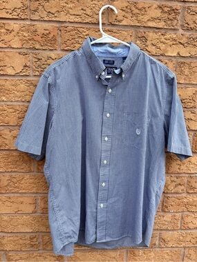 4/$25 • Chaps Men’s Blue Check Button-Down Short Sleeve Shirt